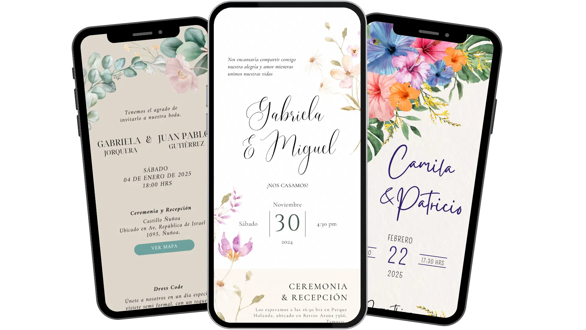 Mockup de invitaciones digitales de matrimonio en celular — Invite-me Chile