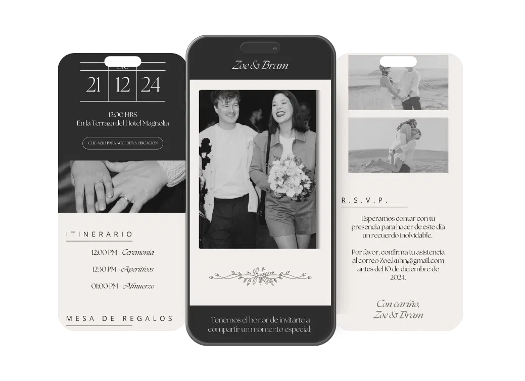 Mockup Plan Oro: invitación digital de matrimonio en PDF personalizado — Invite-me Chile