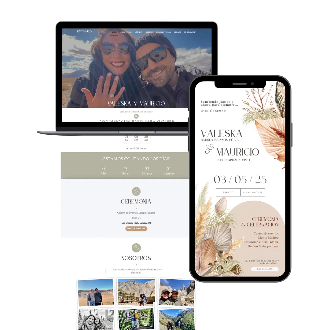 Mockup Plan Platino: invitación digital de matrimonio en PDF y web PRO — Invite-me Chile